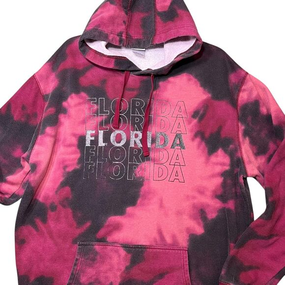 Florida Hoodie Mens 2XL Pink Black Tie Dye Pullover Sweatshirt Creative Apparel - Picture 8 of 12